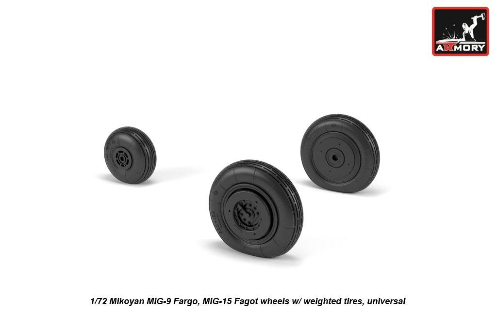 Armory Models AW72053 Mikoyan MiG-9 Fargo / MiG-15 Fagot (early) wheels w/ weighted tires 1/72 – image 3