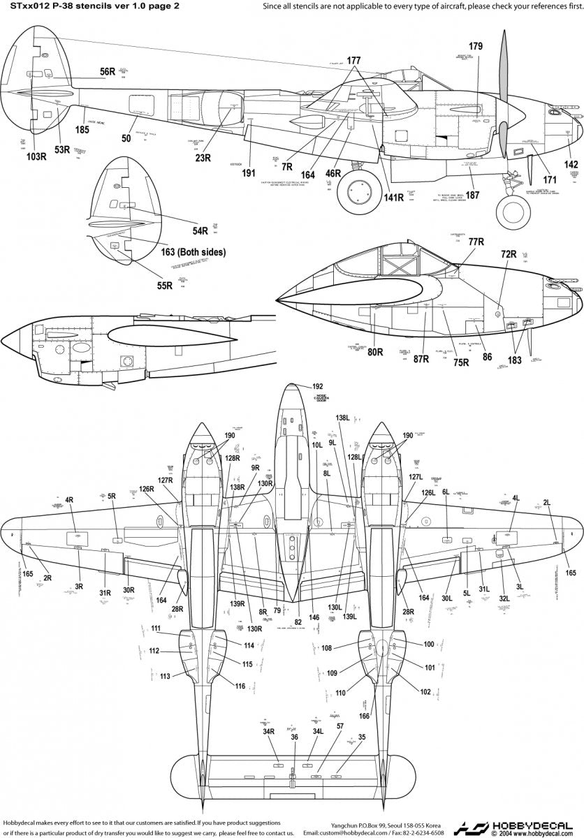 HobbyDecal ST48012V1 P-38 Stencils ver 1 1/48 – zdjęcie 3