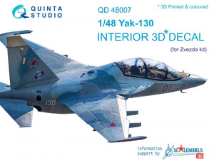 Quinta Studio QD48007 Yak-130 3D-Printed &amp;amp; colored Interior on decal paper (for Zvezda kits) 1/48
