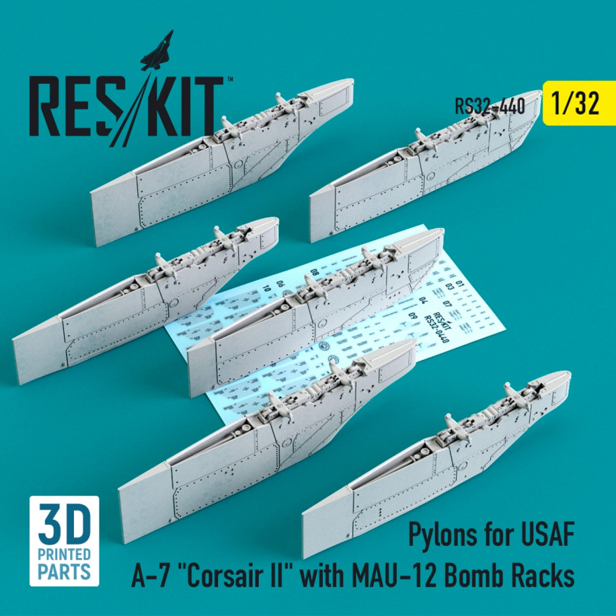 RESKIT RS32-0440 PYLONS FOR USAF A-7 "CORSAIR II" WITH MAU-12 BOMB RACKS (3D PRINTED) 1/32