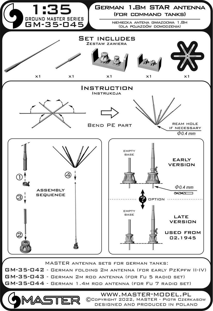 Master GM-35-045 German WWII 1,8m star antenna (for command tanks) (1pc) 1/35 – zdjęcie 7