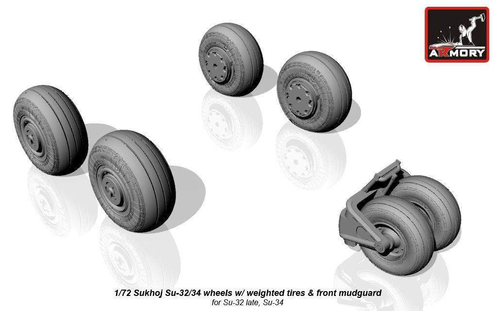 Armory Models AW72045 Sukhoj Su-32FN / Su-34 Fullback wheels w/ weighted tires, front mudguard 1/72 – zdjęcie 2
