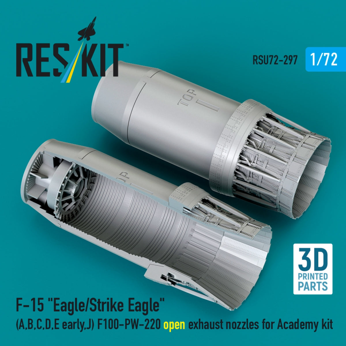 RESKIT RSU72-0297 F‑15 "Eagle/Strike Eagle" (A, B, C, D, E early, J) F100-PW-220 open exhaust nozzles for Academy kit (3D Printed) 1/72
