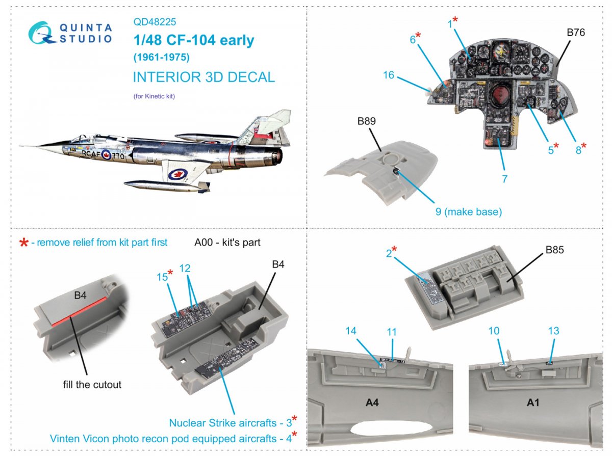 Quinta Studio QD48225 CF-104 Early 3D-Printed &amp;amp; coloured Interior on decal paper ( Kinetic ) 1/48 – zdjęcie 2