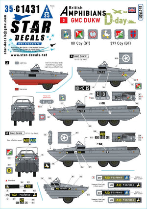Star Decals 35-C1431 D-Day DUKW. British Amphibians # 3. 101 Coy (GT) and 377 Coy (GT) RASC. 1/35