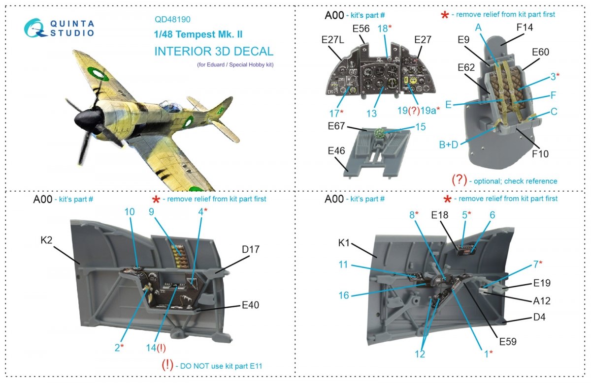 Quinta Studio QD48190 Tempest Mk.II 3D-Printed &amp;amp; coloured Interior on decal paper (Eduard) 1/48 – zdjęcie 12