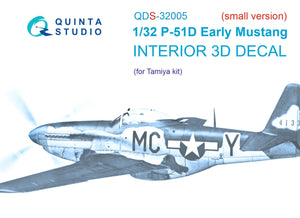 Quinta Studio QDS-32005 P-51D (Early) 3D-Printed coloured Interior on decal paper (Tamiya) (small version) 1/32