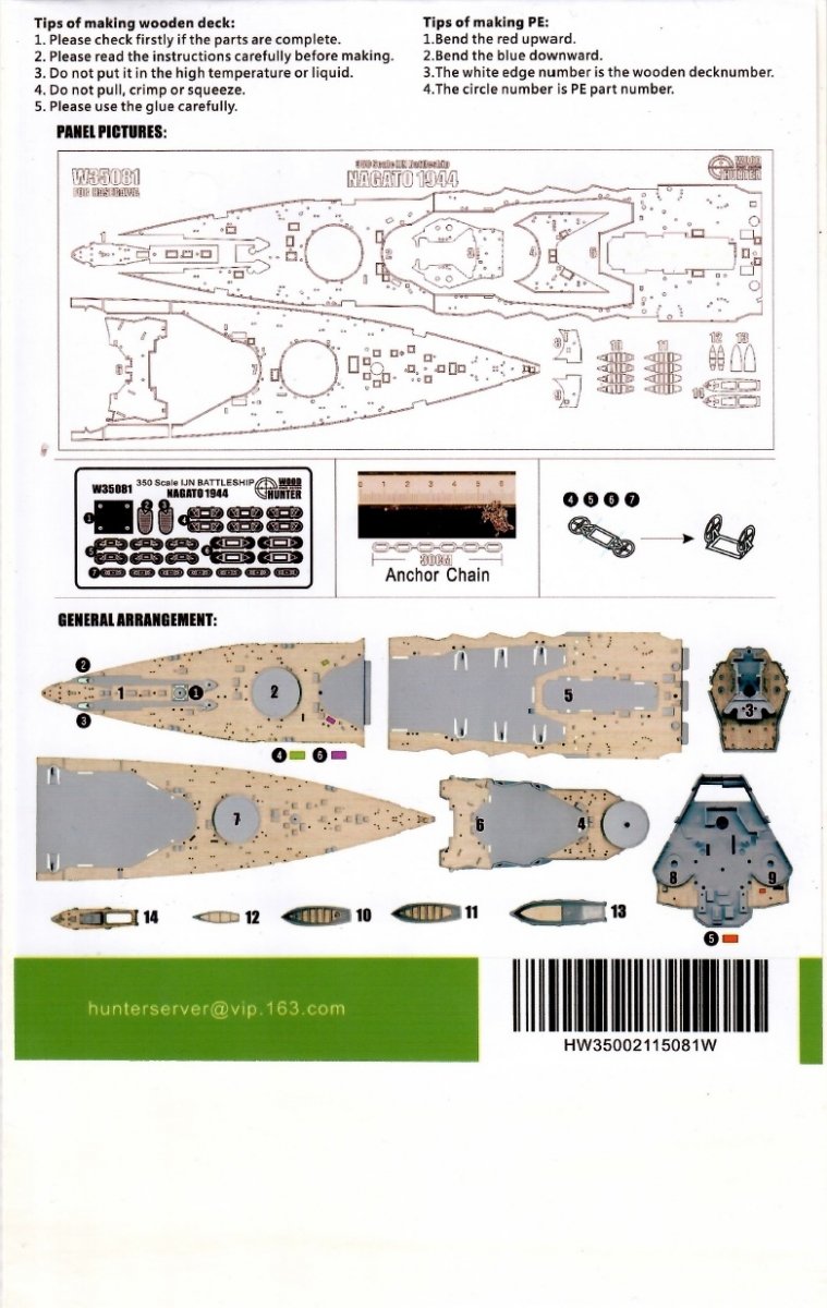 Wood Hunter W35081 IJN Battleship NAGATO 1944 (for Hasegawa 40073) 1/350 – zdjęcie 2