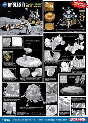 Dragon 11015 Apollo 17 &amp;quot;The Last J-Mission&amp;quot; CSM + LM + Lunar Rover 1/72 – zdjęcie 2