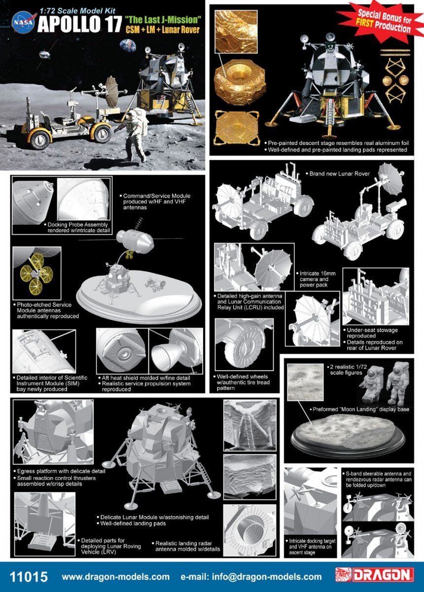 Dragon 11015 Apollo 17 &amp;quot;The Last J-Mission&amp;quot; CSM + LM + Lunar Rover 1/72 – zdjęcie 2