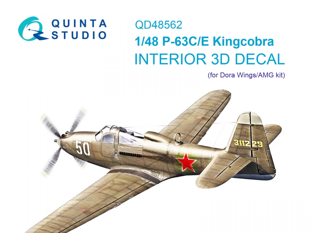 Quinta Studio QD48562 P-63C/E Kingcobra 3D-Printed &amp;amp; coloured Interior on decal paper (Dora Wings/AMG) 1/48