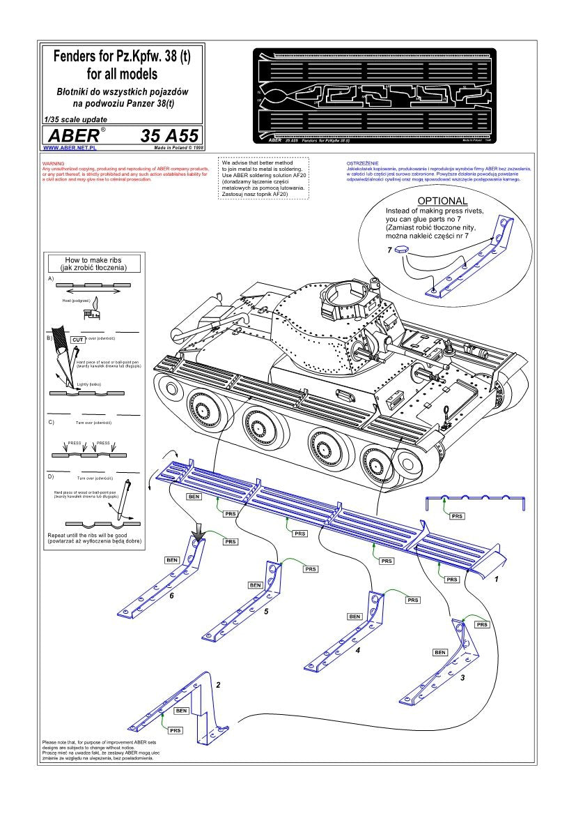 Aber 35A055 Błotniki do czołgów typu Panzer 38 (Praga) 1/35 – zdjęcie 4