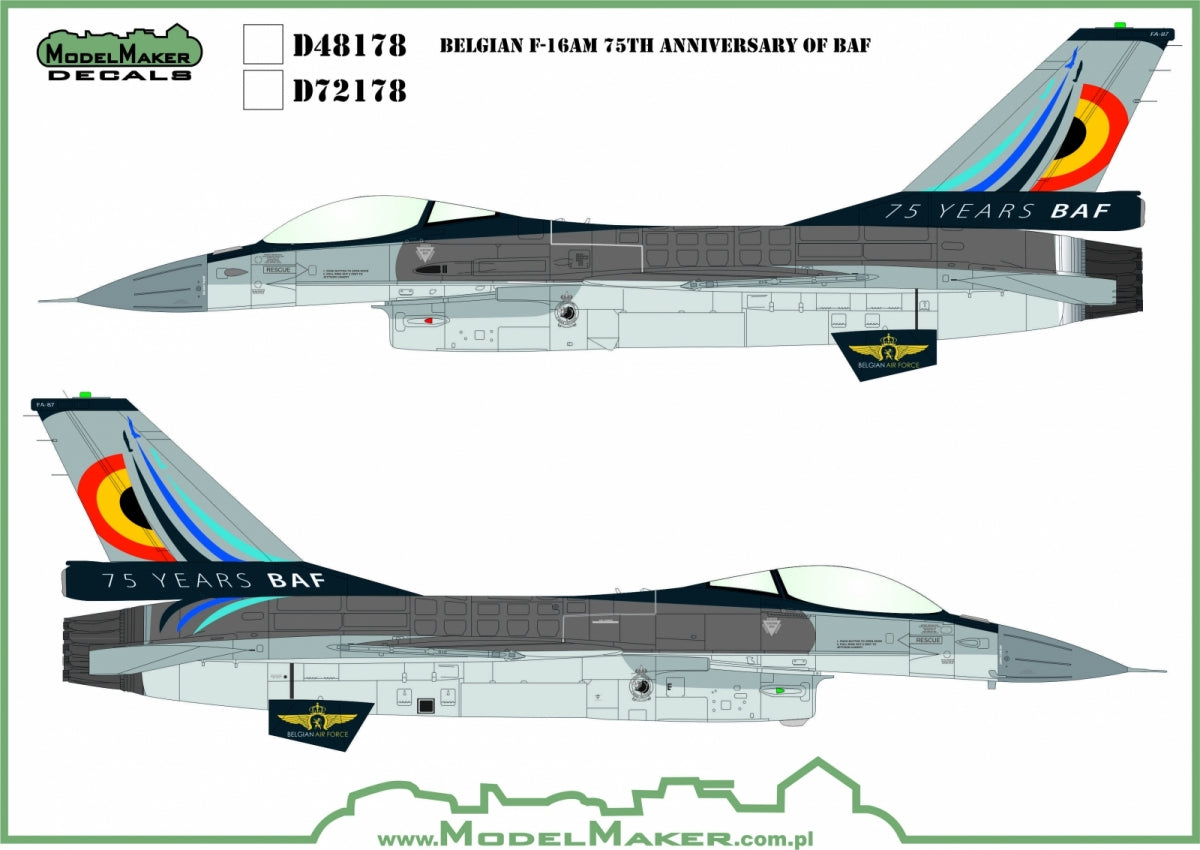 ModelMaker Decals D48178 Belgian F-16 75TH Anniversary 1/48