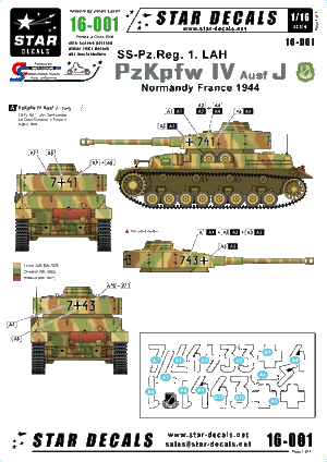 Star Decals 16-001 PzKpfw IV Ausf J - SS-Pz.Reg. 1 LAH 1/16