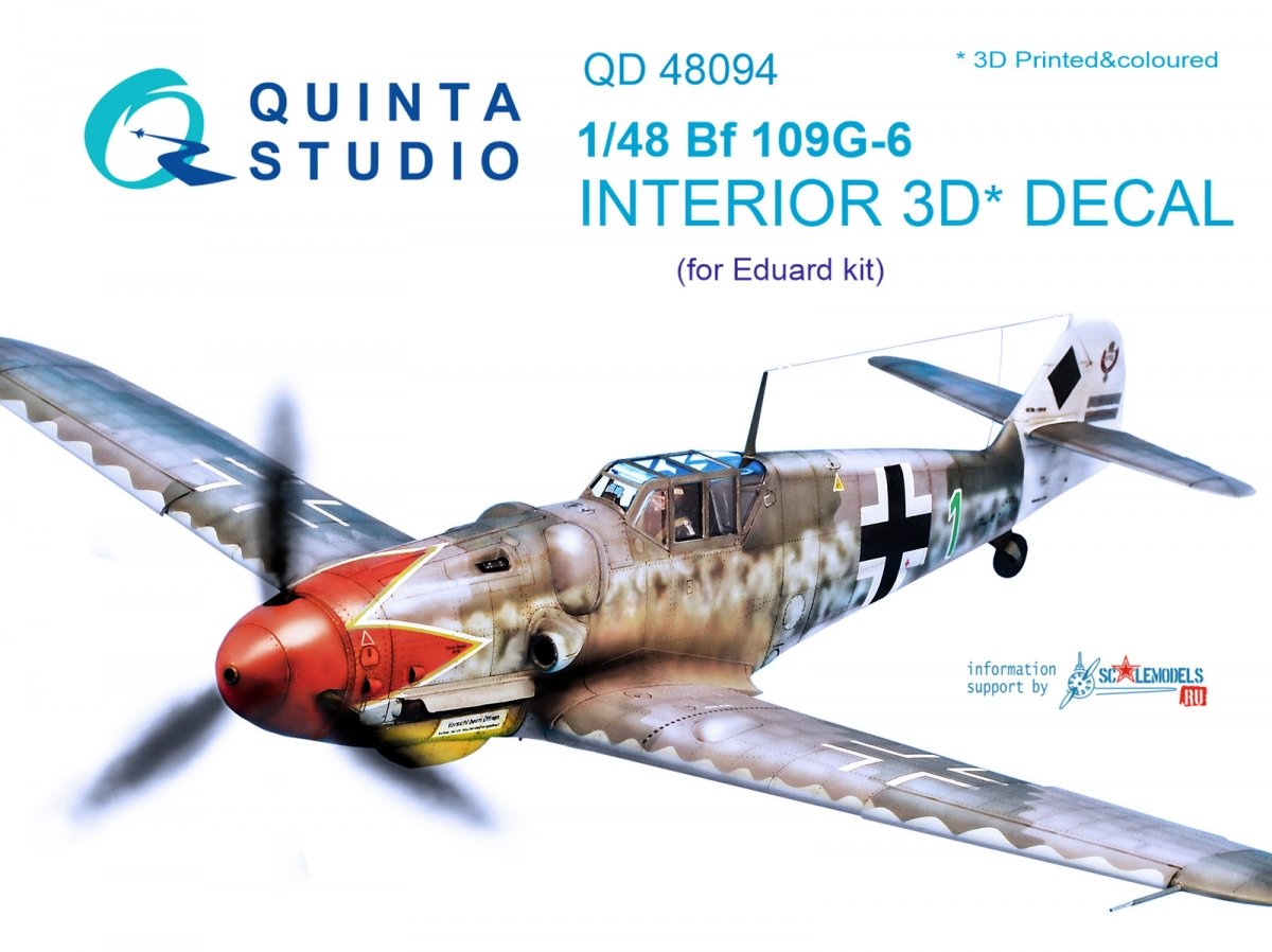 Quinta Studio QD48094 Bf 109G-6 3D-Printed &amp;amp; coloured Interior on decal paper (for Eduard kit) 1/48