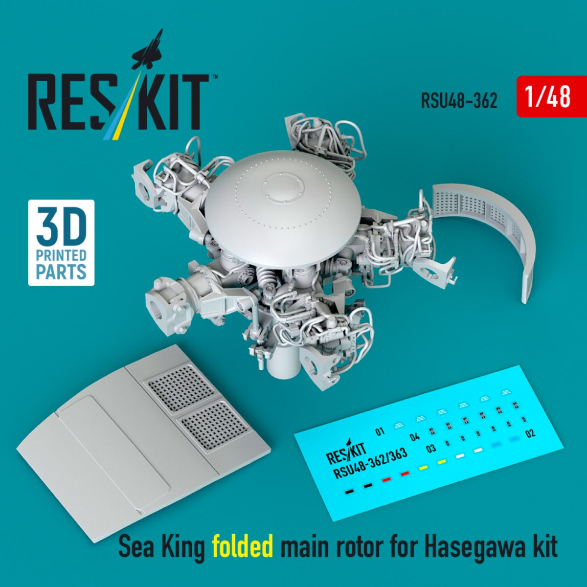 RESKIT RSU48-0362 Sea King folded main rotor for Hasegawa kit (3D Printed) 1/48