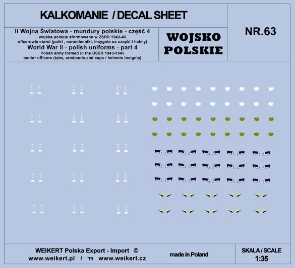 Weikert Decals DEC263 Mundury polskie - patki, naramienniki, insygnia na czapki i hełmy - cześć 4 - vol.63 1/35