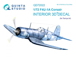 Quinta Studio QD72022 F4U-1A Corsair 3D-Printed &amp;amp; coloured Interior on decal paper (for Tamiya kit) 1/72