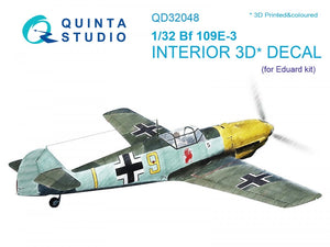 Quinta Studio QD32048 Bf 109E-3 3D-Printed &amp;amp; colored Interior on decal paper (for Eduard kit) 1/32