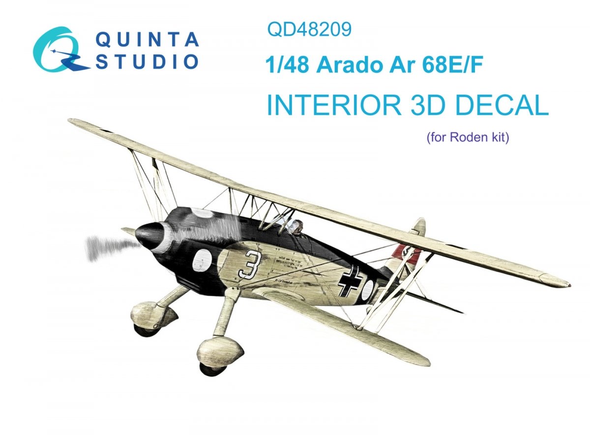 Quinta Studio QD48209 Arado Ar 68 E/F 3D-Printed &amp;amp; coloured Interior on decal paper (Roden) 1/48