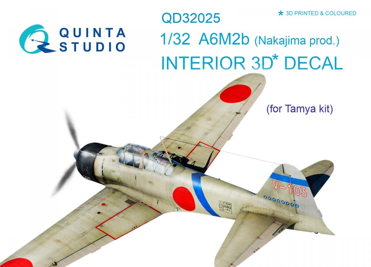 Quinta Studio QD32025 A6M2b (Nakajima prod.) 3D-Printed &amp;amp; coloured Interior on decal paper (for Tamiya kit) 1/32