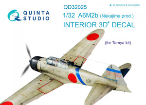 Quinta Studio QD32025 A6M2b (Nakajima prod.) 3D-Printed &amp;amp; coloured Interior on decal paper (for Tamiya kit) 1/32