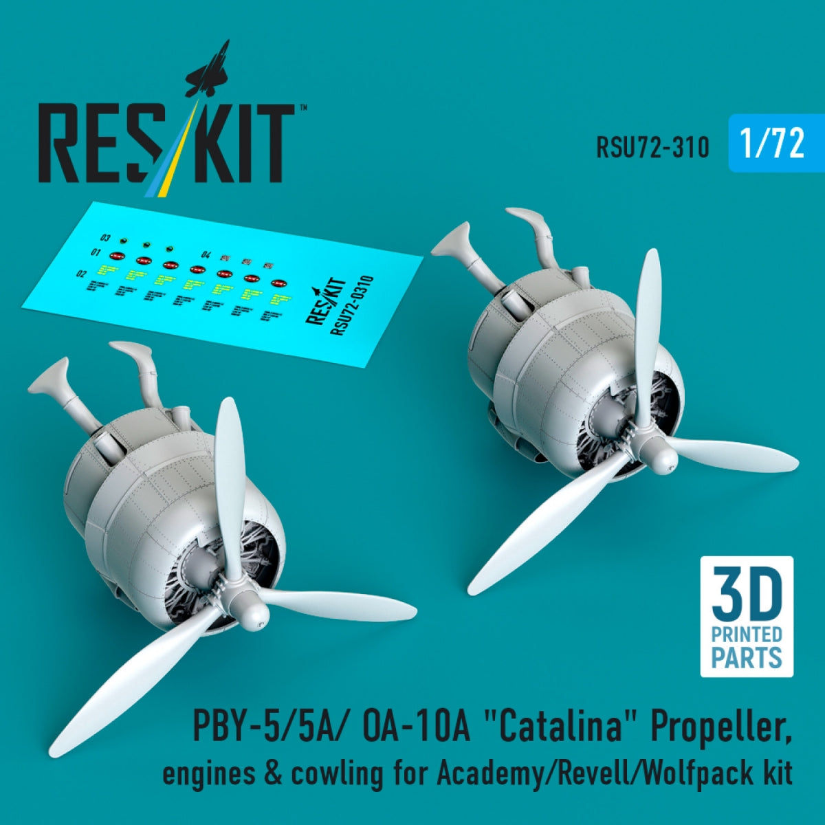 RESKIT RSU72-0310 PBY-5/5A/ OA-10A "Catalina" Propeller, engines &amp; cowling for Academy/Revell/Wolfpack kit (3D printed) 1/72