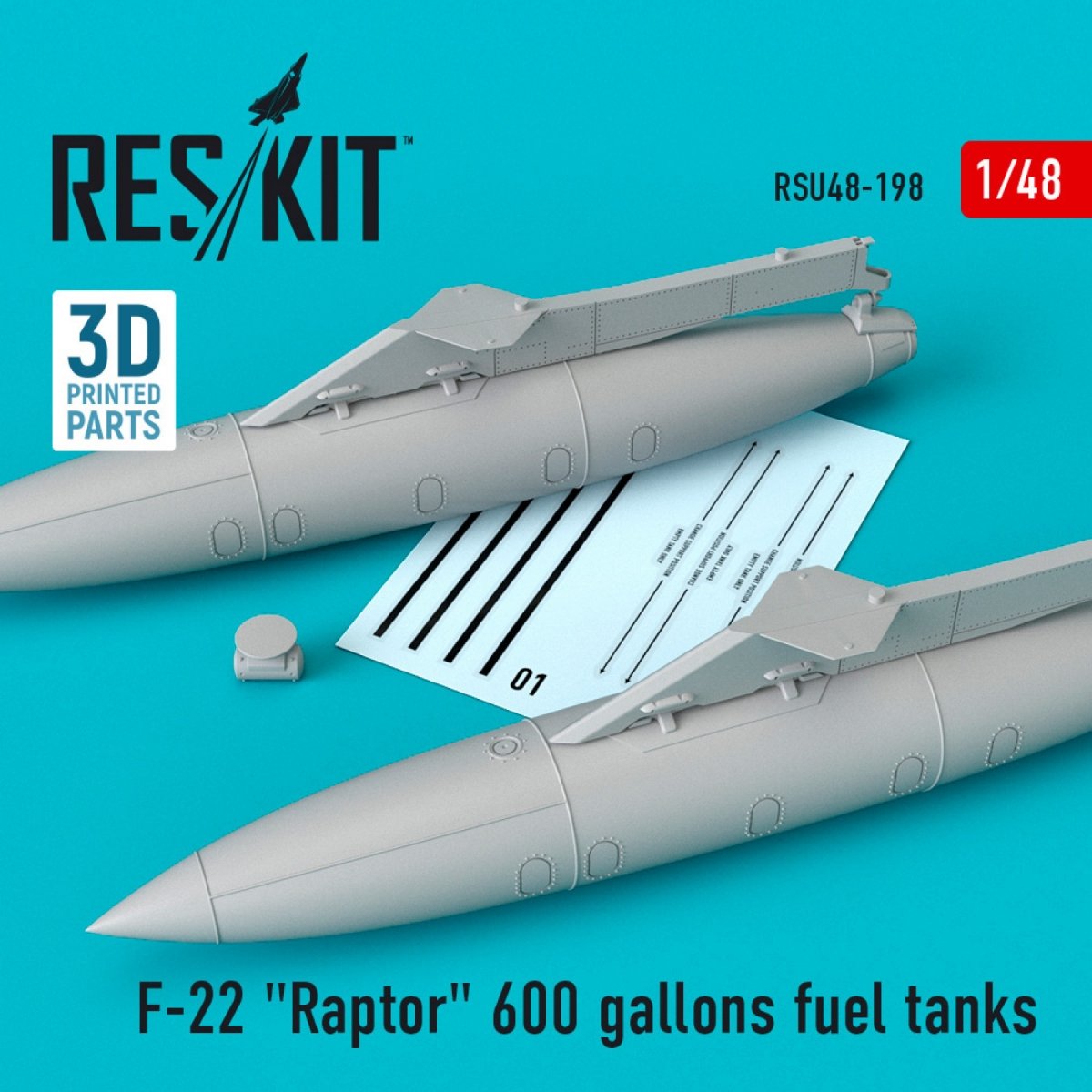 RESKIT RSU48-0198 F-22 « RAPTOR » RÉSERVOIRS DE CARBURANT DE 600 GALLONS 1/48