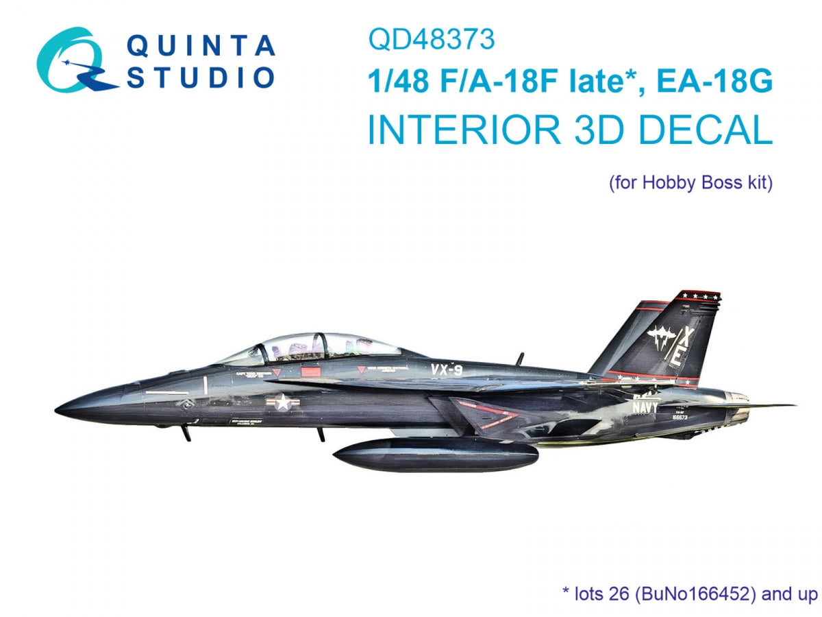 Quinta Studio QD48373 F/A-18F late / EA-18G 3D-Printed &amp;amp; colored Interior on decal paper (Hobby Boss) 1/48