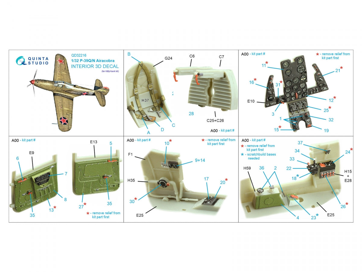 Quinta Studio QD32216 P-39Q/N Airacobra 3D-Printed coloured Interior on decal paper (KittyHawk) 1/32 – zdjęcie 2