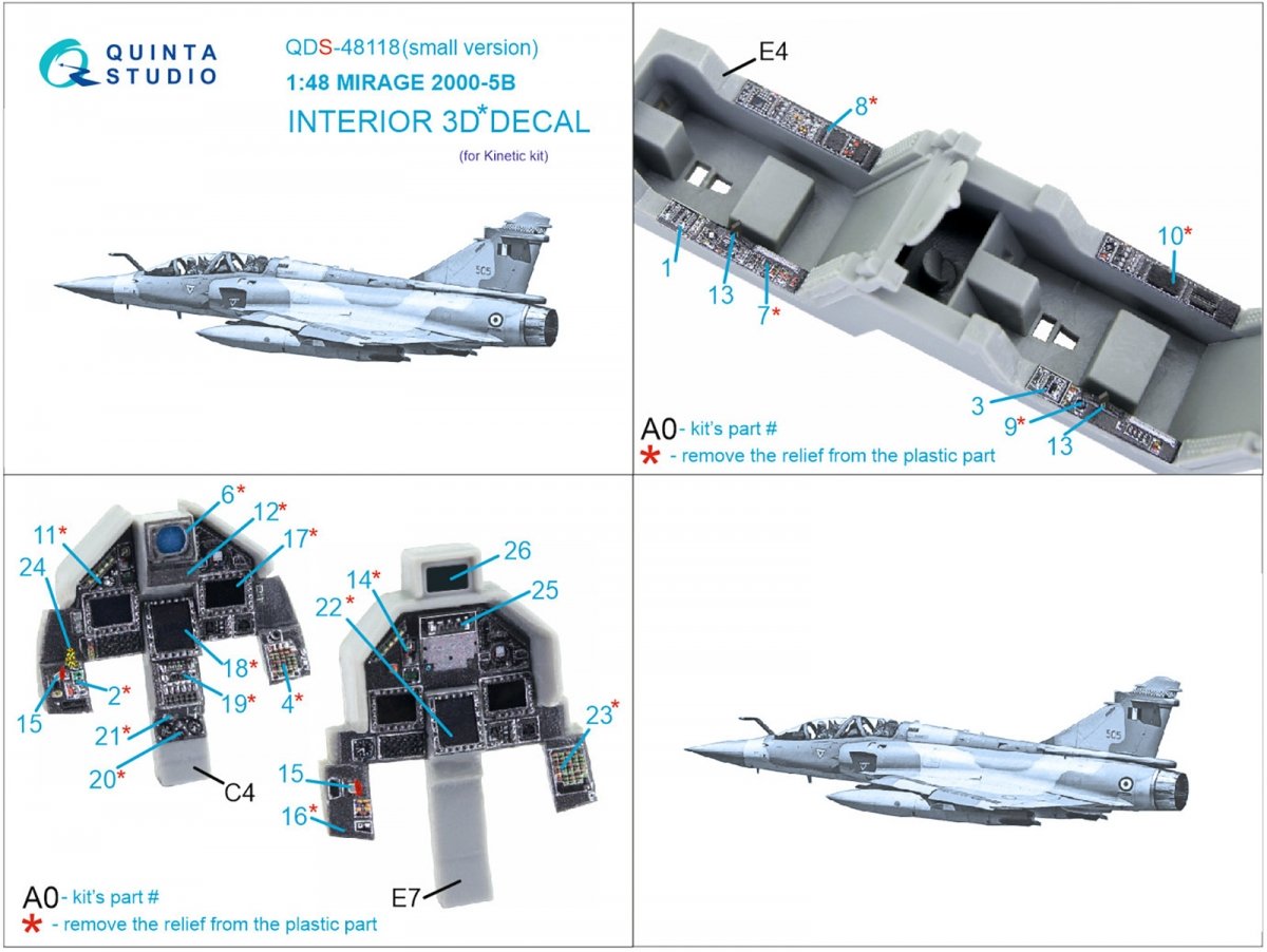 Quinta Studio QDS-48118 Mirage 2000-5B 3D-Printed &amp;amp; colored Interior on decal paper (Kinetic) (Small version) 1/48 – image 10