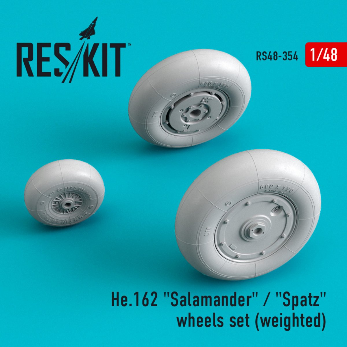 RESKIT RS48-0354 HE.162 « SALAMANDER » / « SPATZ » JEU DE ROUES (LESTÉ) 1/48