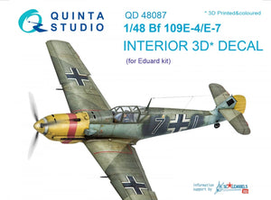 Quinta Studio QD48087 Bf 109E-4/E-7 3D-Printed &amp;amp; coloured Interior on decal paper (for Eduard kit) 1/48