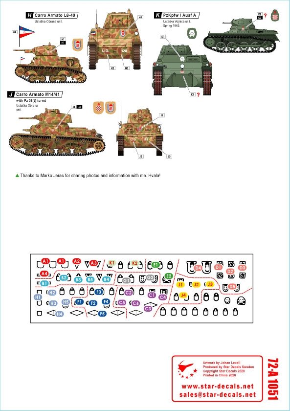 Star Decals 72-A1051 Balkan WW2 # 1. Croatia in WW2. Ustache/Ustacha tanks 1/72 – zdjęcie 2