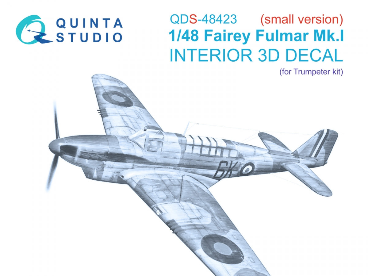 Quinta Studio QDS-48423 Fairey Fulmar Mk.I 3D-Printed &amp;amp; colored Interior on decal paper (Trumpeter) (Small version) 1/48