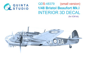 Quinta Studio QDS-48379 Bristol Beaufort Mk.I 3D-Printed &amp;amp; colored Interior on decal paper (ICM) (Small version) 1/48