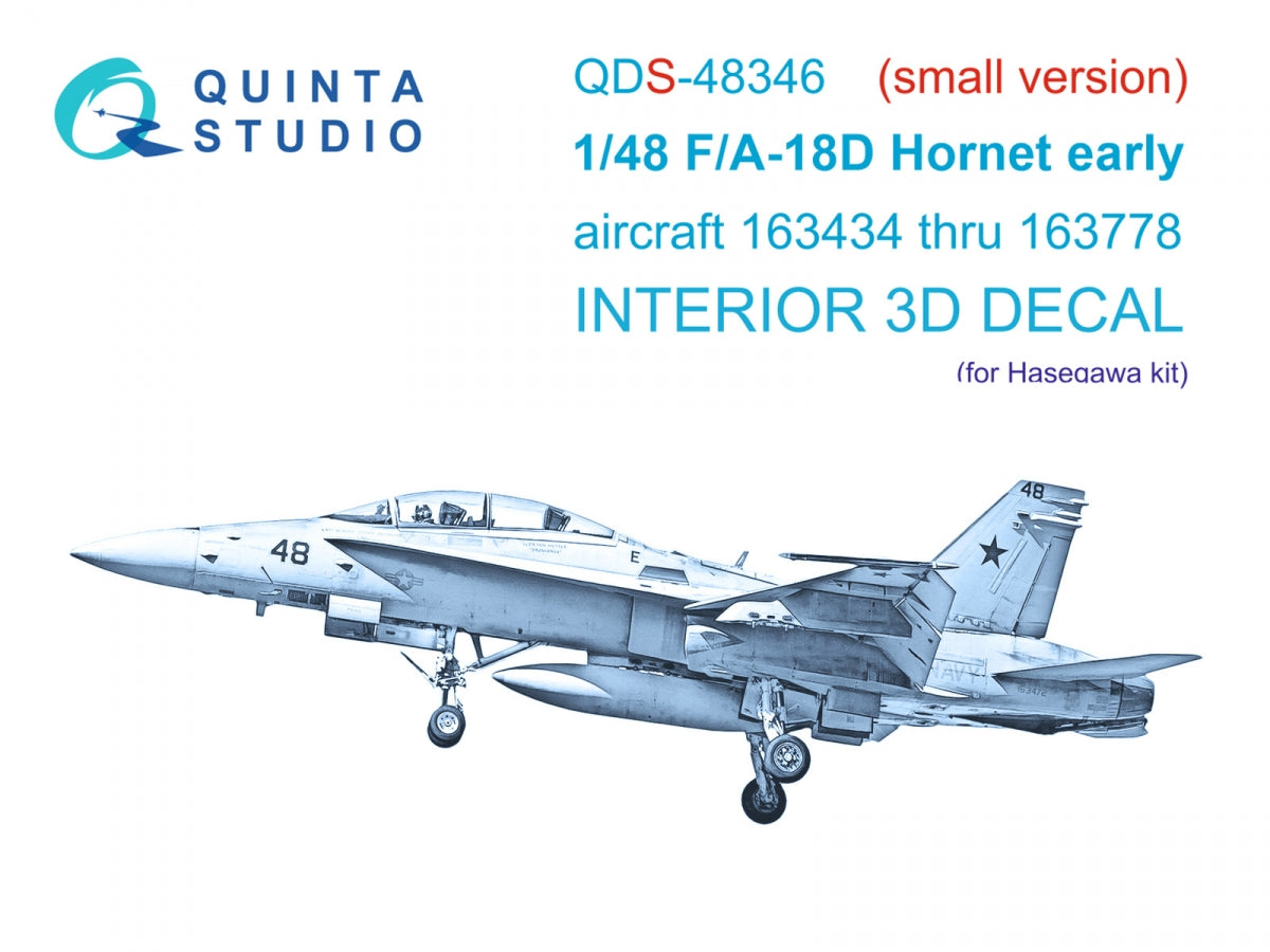 Quinta Studio QDS-48346 FA-18D early 3D-Printed &amp;amp; coloured Interior on decal paper (Hasegawa) (small version) 1/48