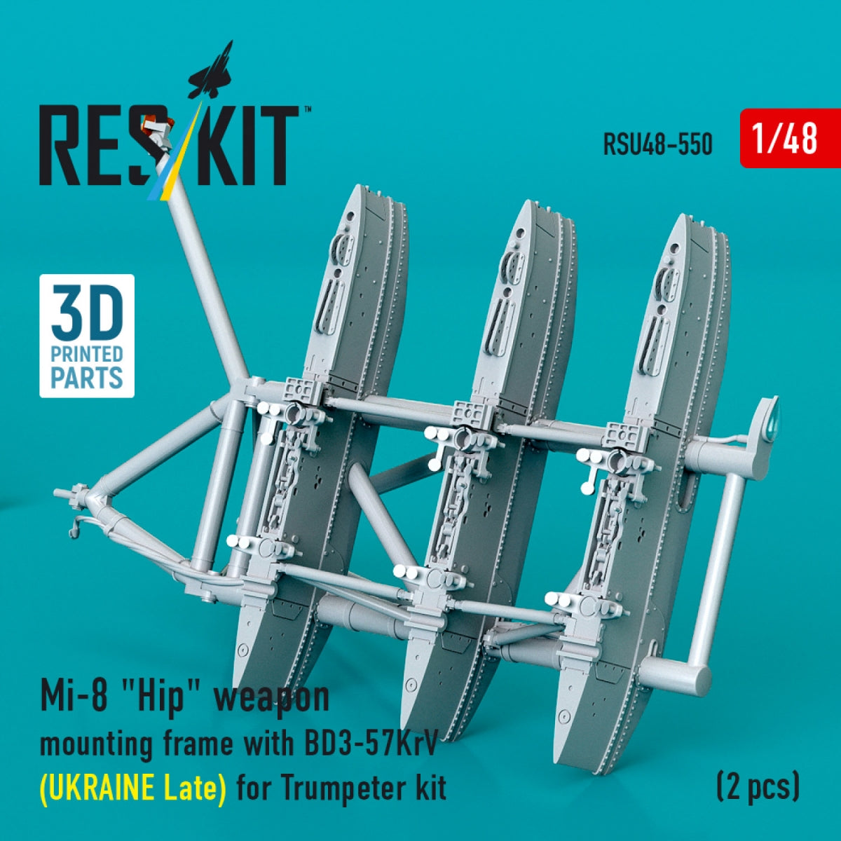 RESKIT RSU48-0550 Mi-8 "Hip" weapon mounting frame with BD3-57KrV for Trumpeter kit (UKRAINE Late) (2 pcs) (3D Printed) 1/48