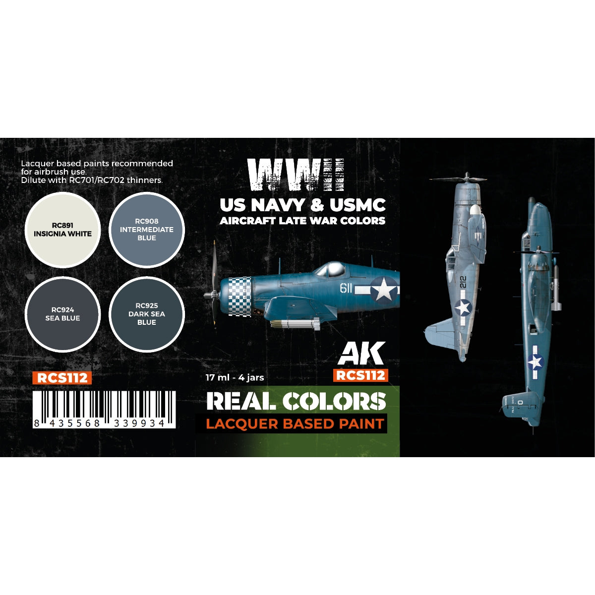 AK Interactive RCS112 WWII US Navy & USMC Aircraft Late War Colors 4x17ml