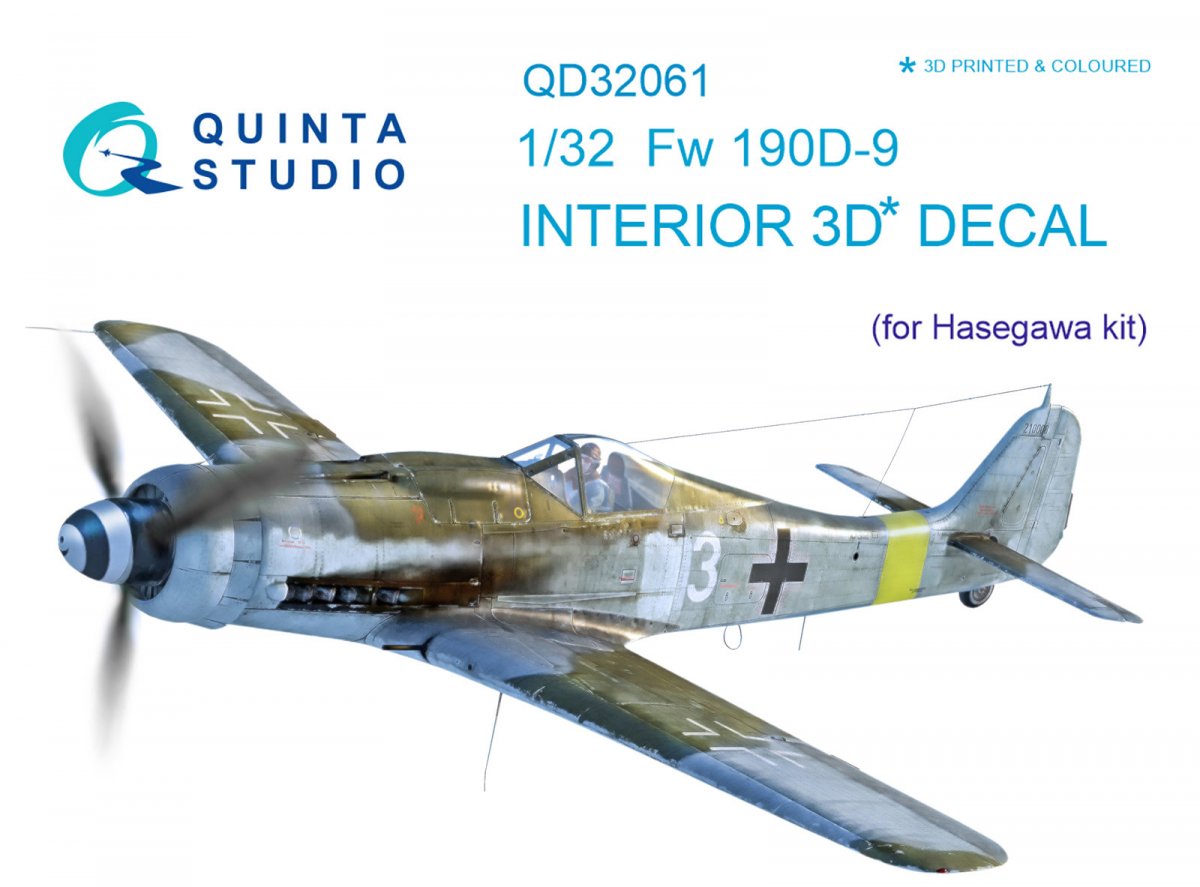 Quinta Studio QD32061 FW 190D-9 3D-Printed &amp; colored Interior on decal paper (for Hasegawa kit) 1/32