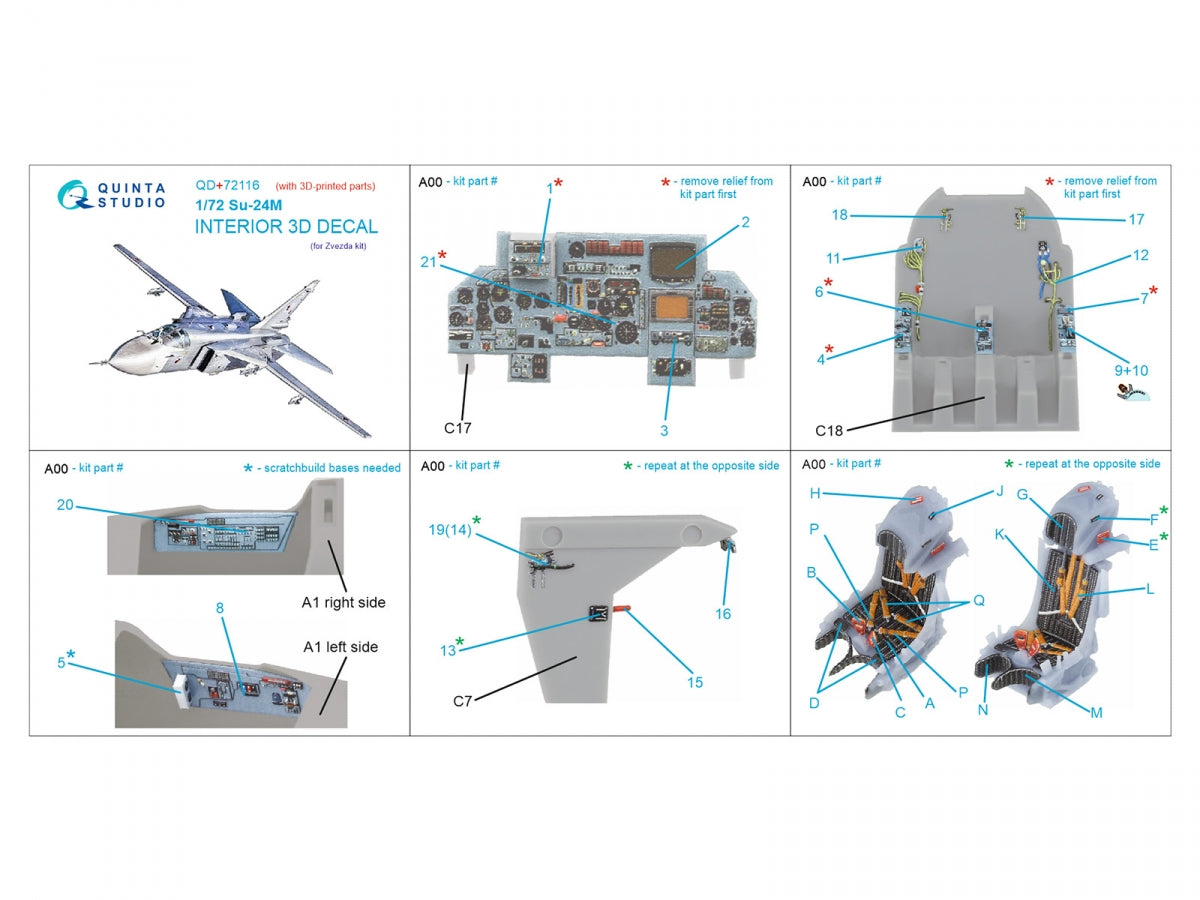 Quinta Studio QD+72116 Su-24M 3D-Printed coloured Interior on decal paper (Zvezda) (with 3D-printed resin part) 1/72 – zdjęcie 11