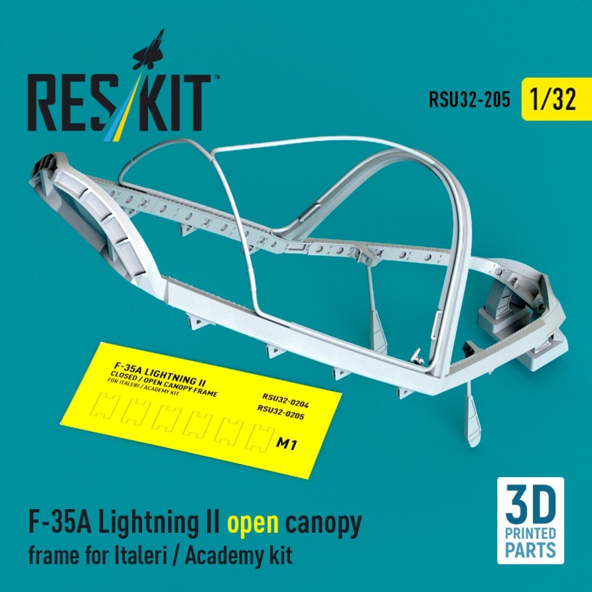 RESKIT RSU32-0205 F-35A Lightning II open canopy frame for Italeri / Academy kit (3D Printed) 1/32