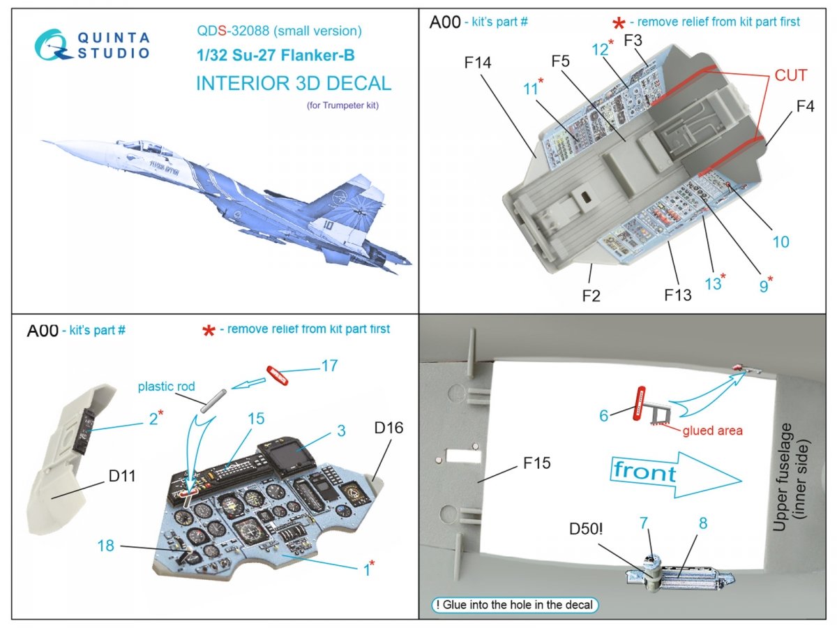 Intérieur imprimé en 3D et coloré sur papier décalcomanie Quinta Studio QDS-32088 Su-27 (Trumpeter) (petite version) 1/32 – image 9