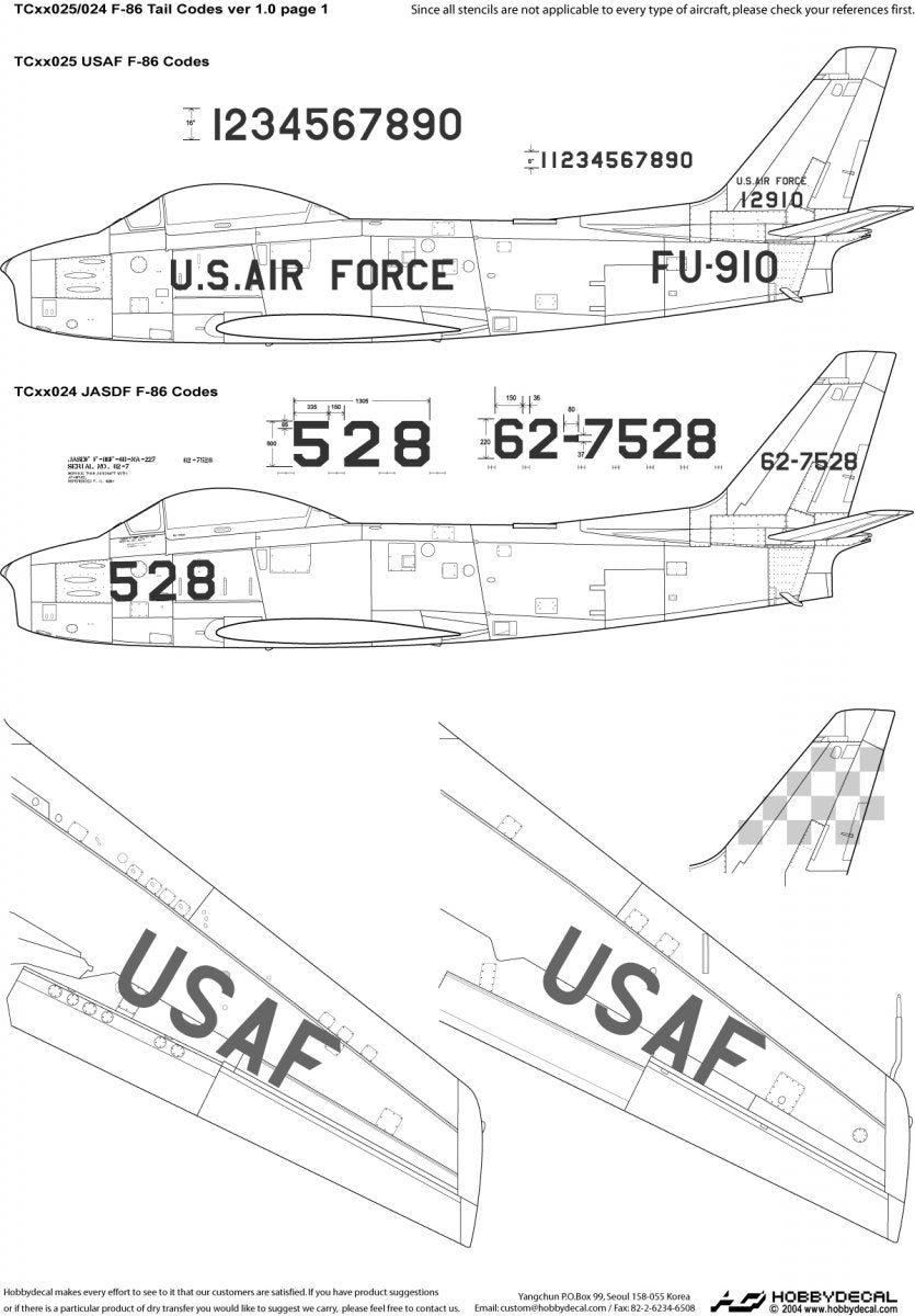 HobbyDecal TC48024V1 JASDF F-86 Tail Codes ver 1 1/48 – zdjęcie 2