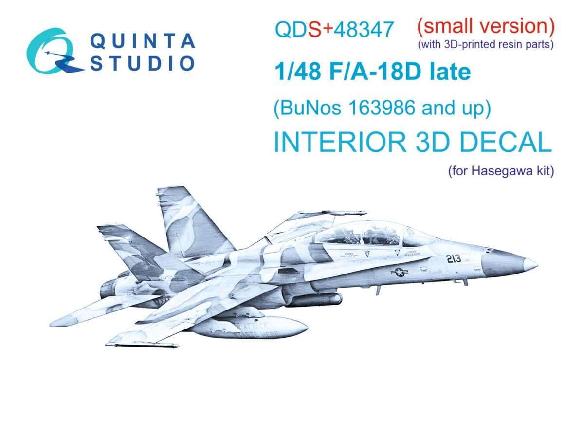 Quinta Studio QDS+48347 FA-18D late 3D-Printed colored Interior on decal paper (Hasegawa) (with 3D-printed resin parts) (Small version) 1/48