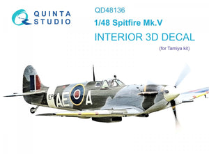 Quinta Studio QD48136 Spitfire Mk.V 3D-Printed &amp;amp; coloured Interior on decal paper (Tamiya) 1/48