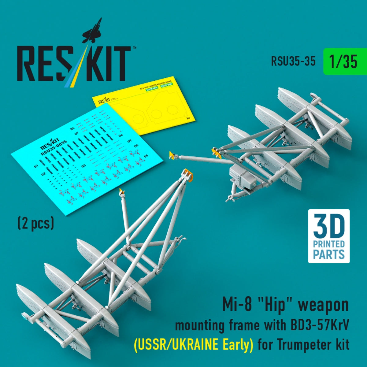 RESKIT RSU35-0035 Mi-8 "Hip" weapon mounting frame with BD3-57KrV (USSR/UKRAINE Early) for Trumpeter kit (2 pcs) (3D Printed) 1/35