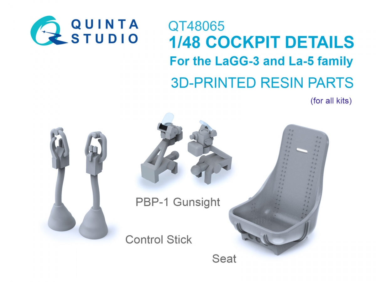Quinta Studio QT48065 Cockpit Details for the LaGG-3 and La-5 family: Seat, Gunsight and Control Stick (all kits) 1/48