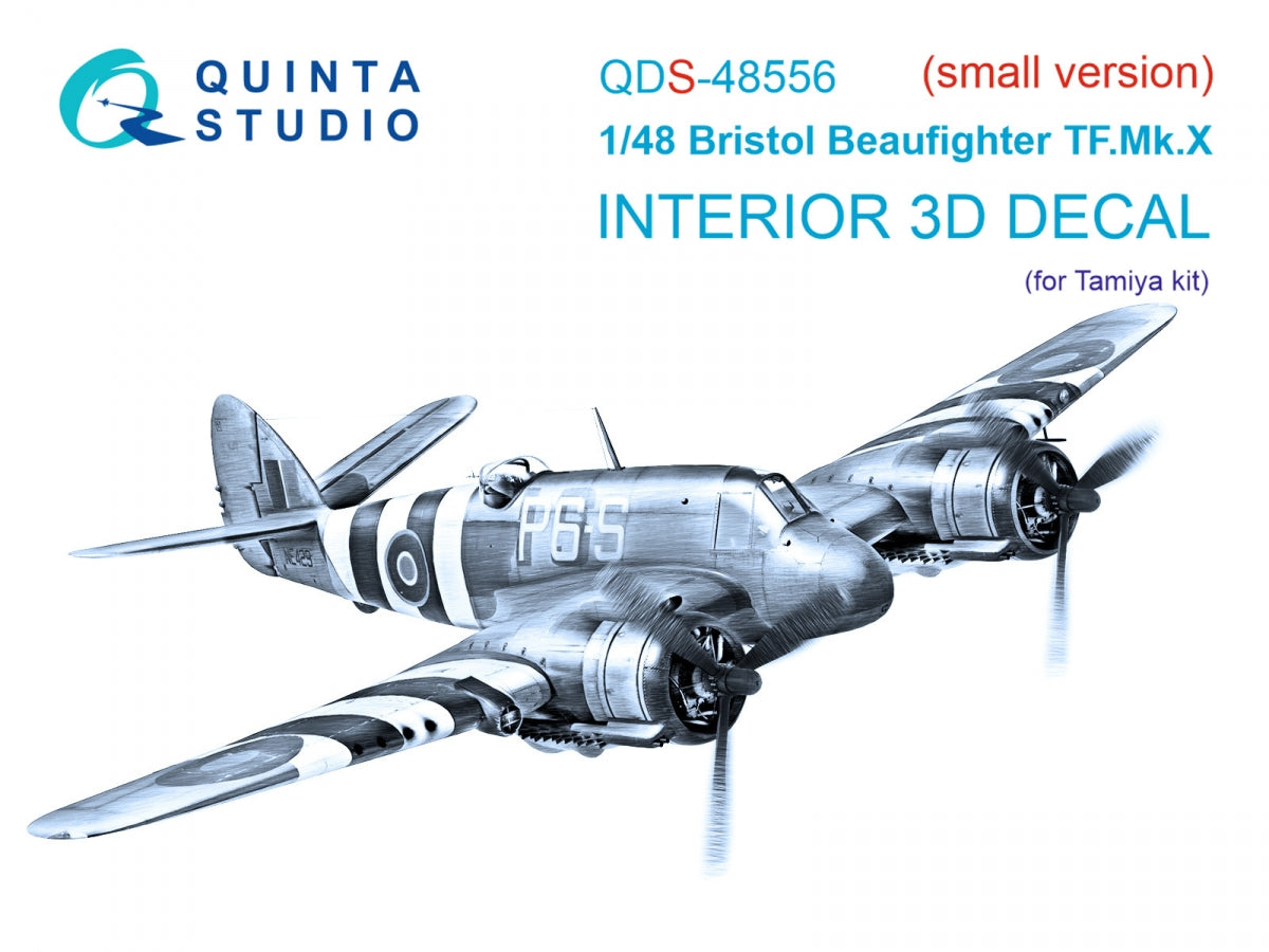 Quinta Studio QDS-48556 Bristol Beaufighter TF.Mk.X 3D-Printed & coloured Interior on decal paper (Tamiya) (small version) 1/48