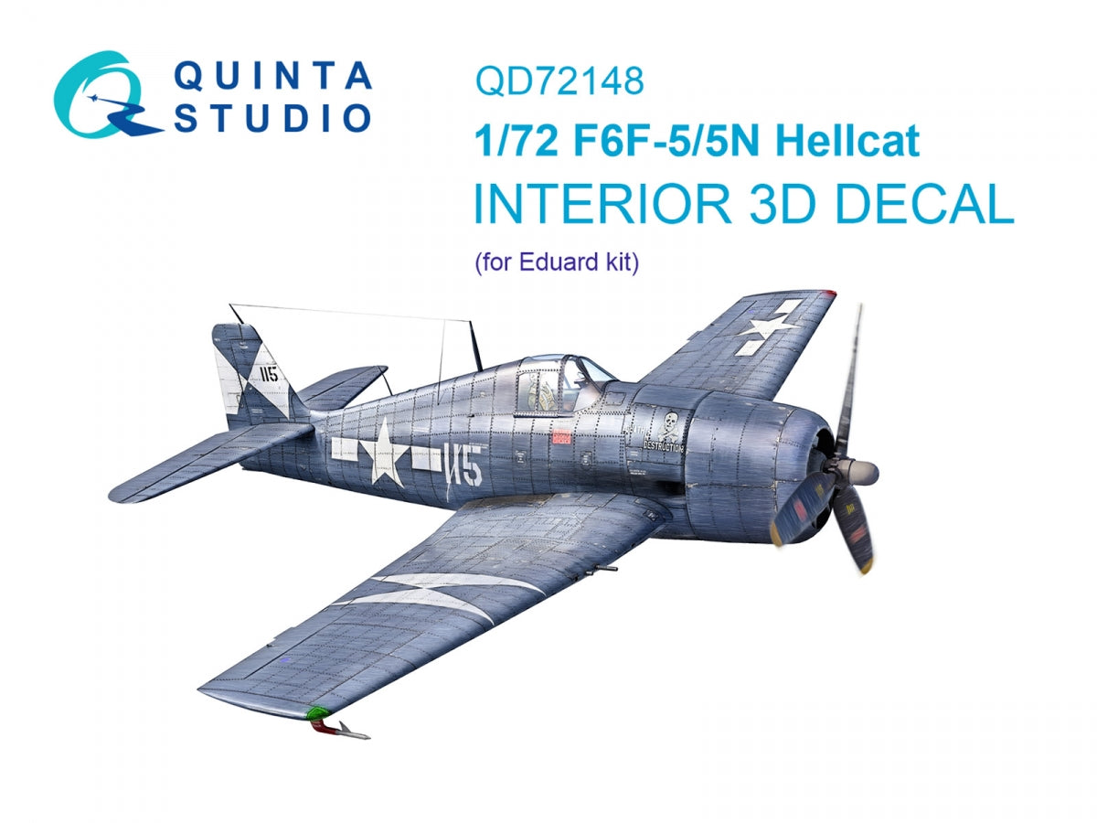 Quinta Studio QD72148 F6F-5 Hellcat 3D-Printed colored Interior on decal paper (Eduard) 1/72